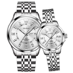 OLEVS 3620Q Classic Diamond Quartz Couple Watches Set - Silver White Watch | Olevs Watch Store