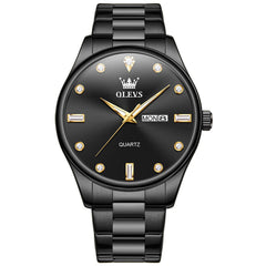 OLEVS 3621 Minimalist Diamond Quartz Watch for Men - All Black Watch | Olevs Watch Store
