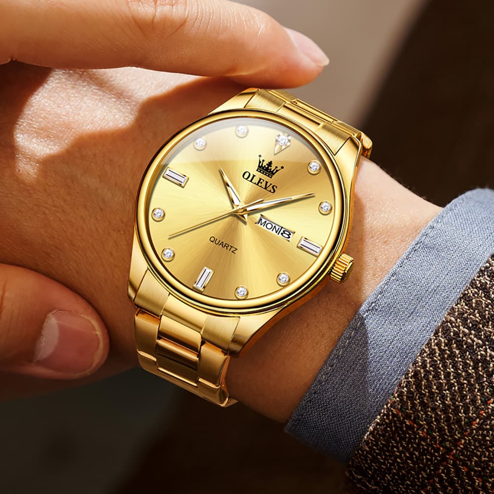OLEVS 3621 Minimalist Diamond Quartz Watch for Men - All Gold Watch | Olevs Watch Store