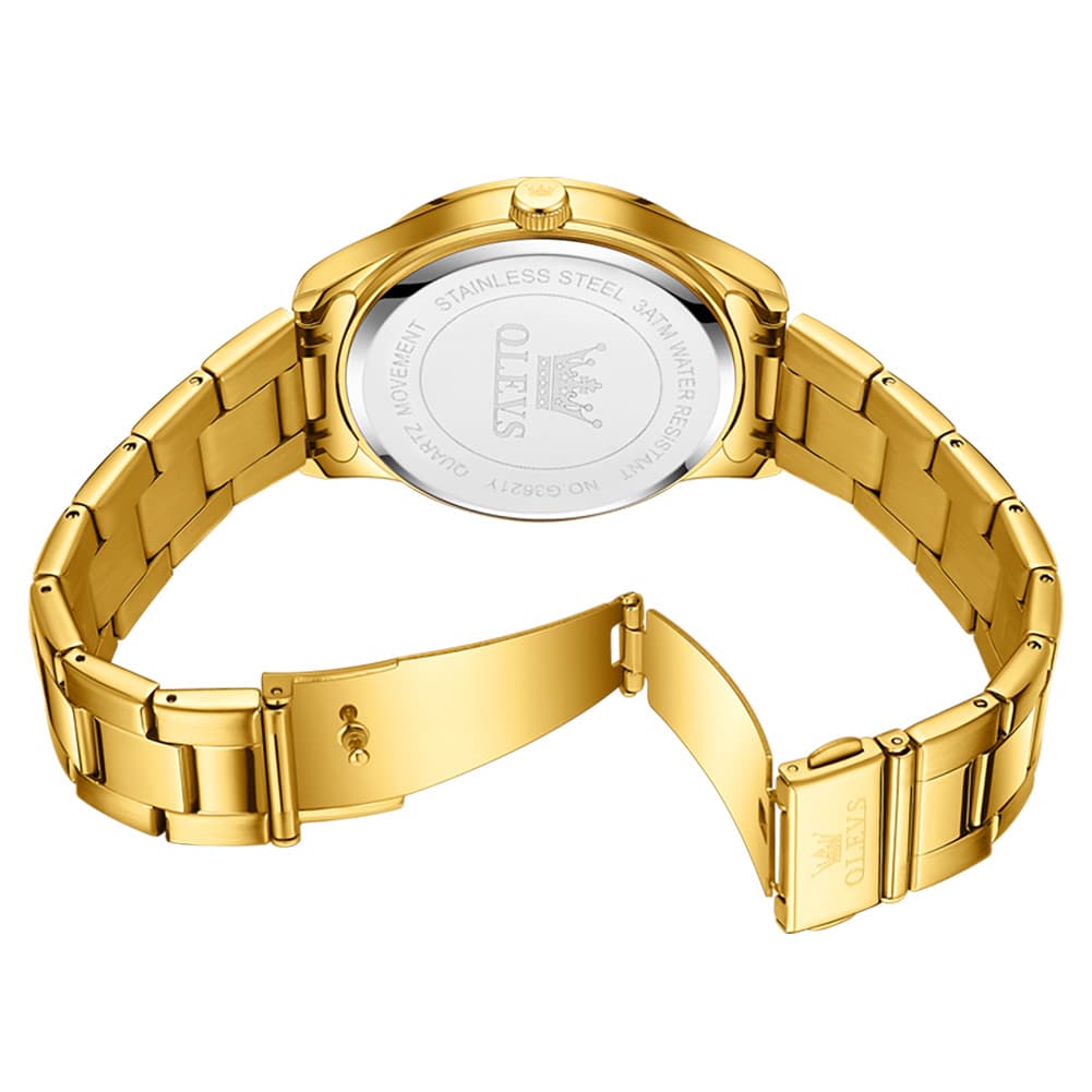 OLEVS 3621 Minimalist Diamond Quartz Watch for Men - All Gold Watch | Olevs Watch Store