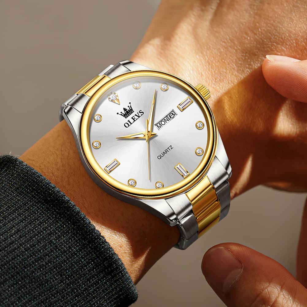 OLEVS 3621 Minimalist Diamond Quartz Watch for Men - All Gold Watch | Olevs Watch Store