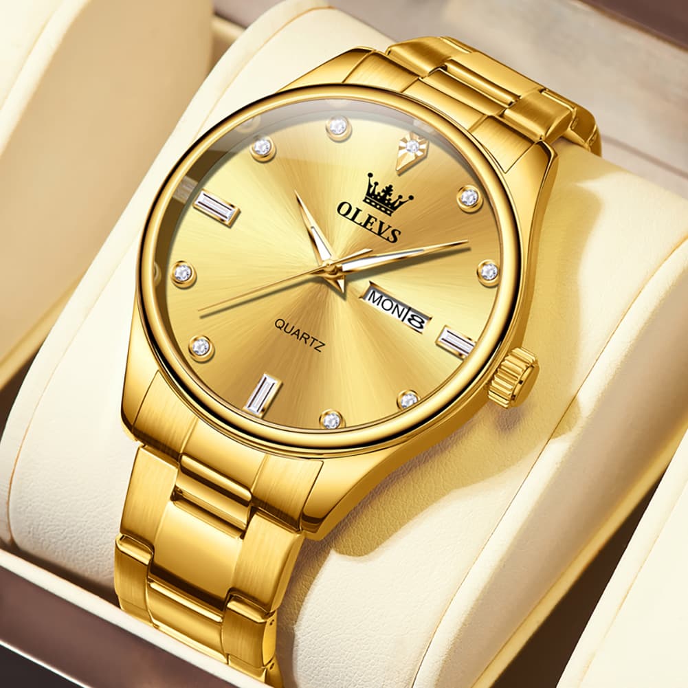 OLEVS 3621 Minimalist Diamond Quartz Watch for Men - All Gold Watch | Olevs Watch Store