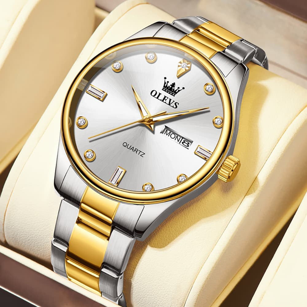 OLEVS 3621 Minimalist Diamond Quartz Watch for Men - All Gold Watch | Olevs Watch Store