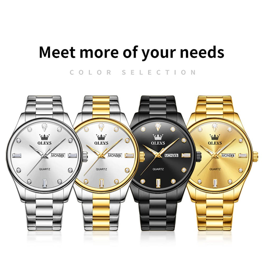 OLEVS 3621 Minimalist Diamond Quartz Watch for Men - All Gold Watch | Olevs Watch Store