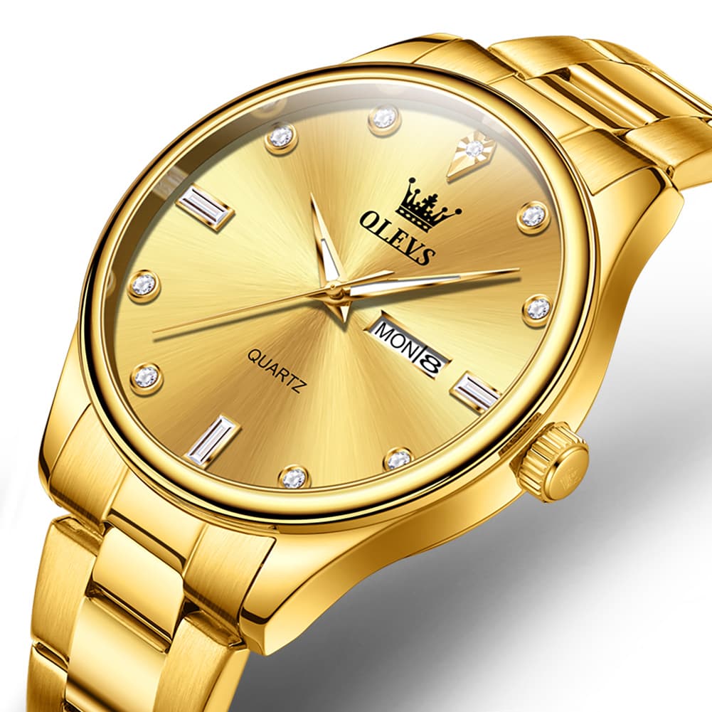 OLEVS 3621 Minimalist Diamond Quartz Watch for Men - All Gold Watch | Olevs Watch Store