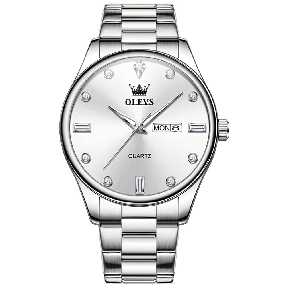 OLEVS 3621 Minimalist Diamond Quartz Watch for Men - Silver White Watch | Olevs Watch Store