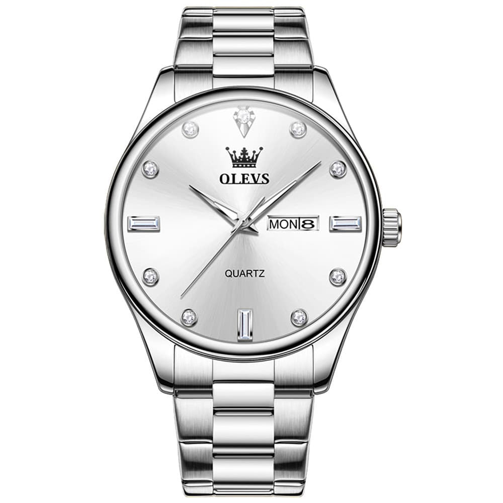 OLEVS 3621 Minimalist Diamond Quartz Watch for Men - Silver White Watch | Olevs Watch Store