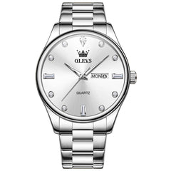 OLEVS 3621 Minimalist Diamond Quartz Watch for Men - Silver White Watch | Olevs Watch Store