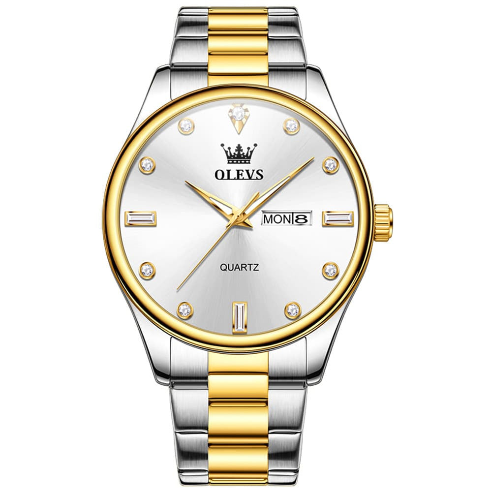 OLEVS 3621 Minimalist Diamond Quartz Watch for Men - Two Tone White Watch | Olevs Watch Store