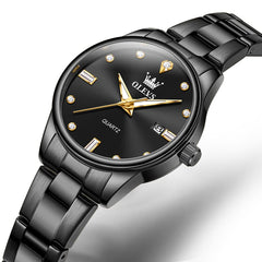 OLEVS 3621NS Minimalist Diamond Quartz Steel Watch for Women - All Black Watch | Olevs Watch Store
