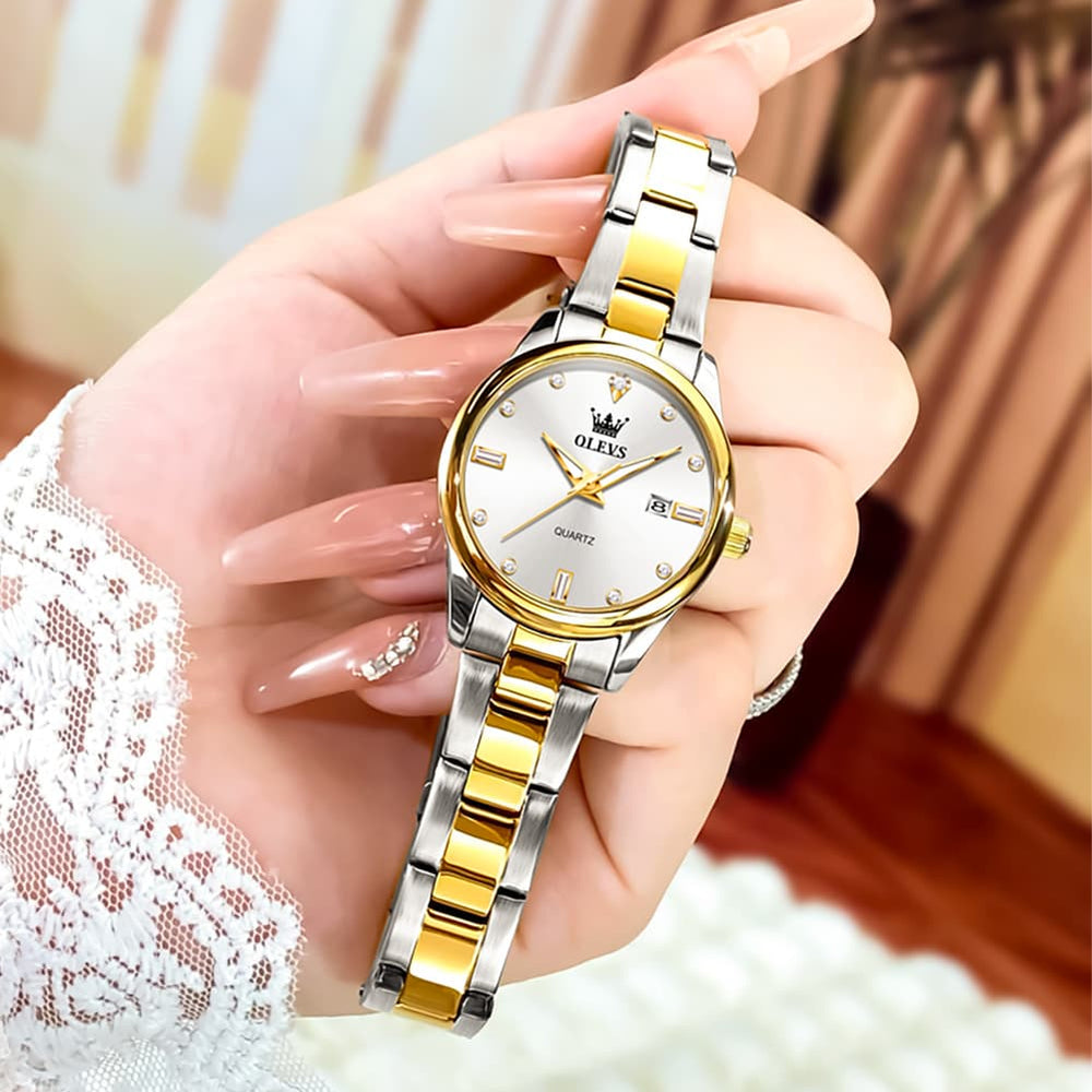 OLEVS 3621NS Minimalist Diamond Quartz Steel Watch for Women - All Gold Watch | Olevs Watch Store