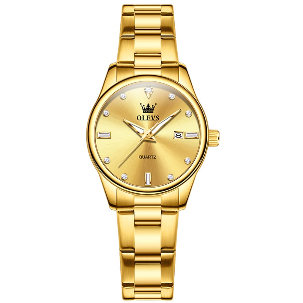 OLEVS 3621NS Minimalist Diamond Quartz Steel Watch for Women - All Gold Watch | Olevs Watch Store