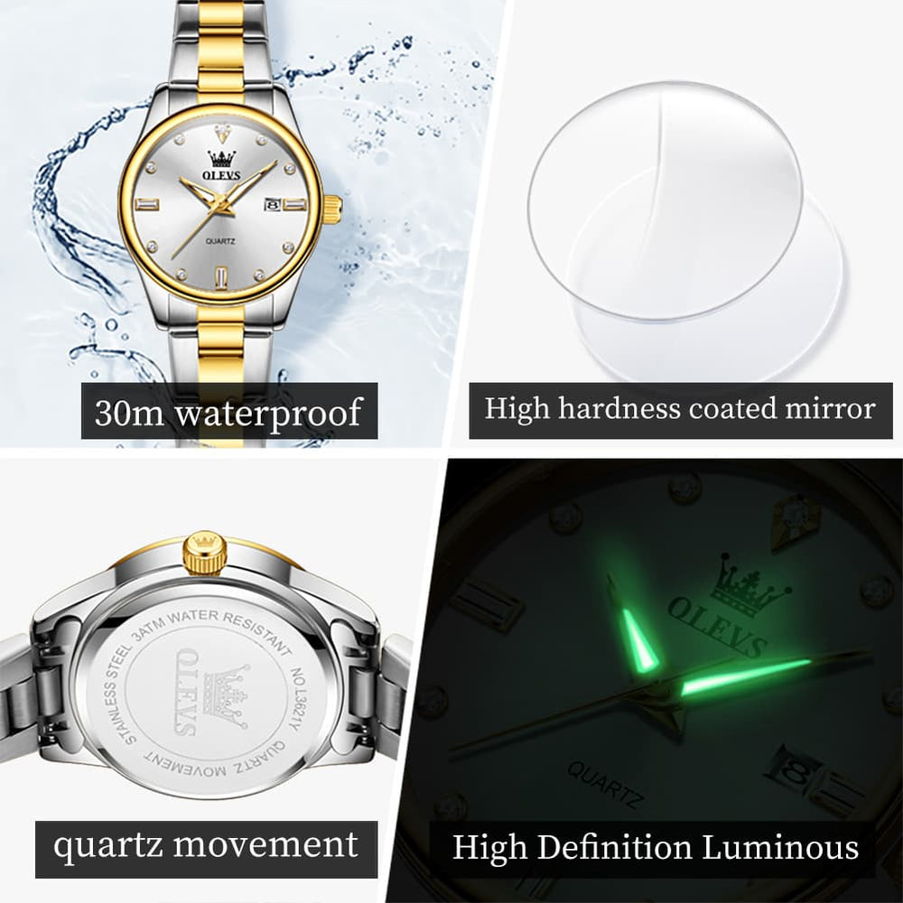 OLEVS 3621NS Minimalist Diamond Quartz Steel Watch for Women - All Gold Watch | Olevs Watch Store