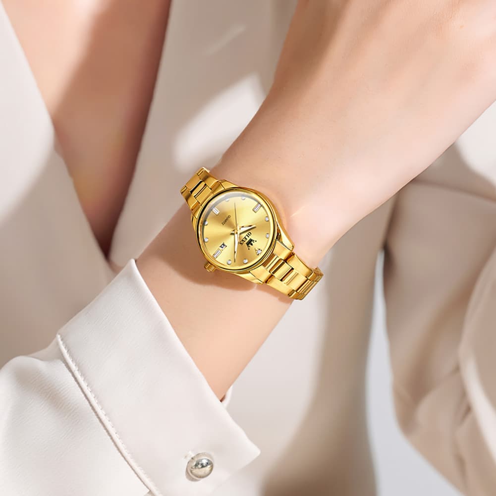 OLEVS 3621NS Minimalist Diamond Quartz Steel Watch for Women - All Gold Watch | Olevs Watch Store