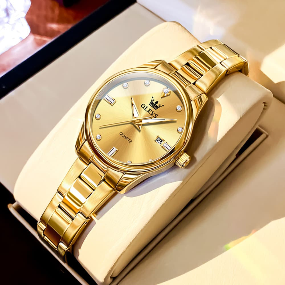 OLEVS 3621NS Minimalist Diamond Quartz Steel Watch for Women - All Gold Watch | Olevs Watch Store