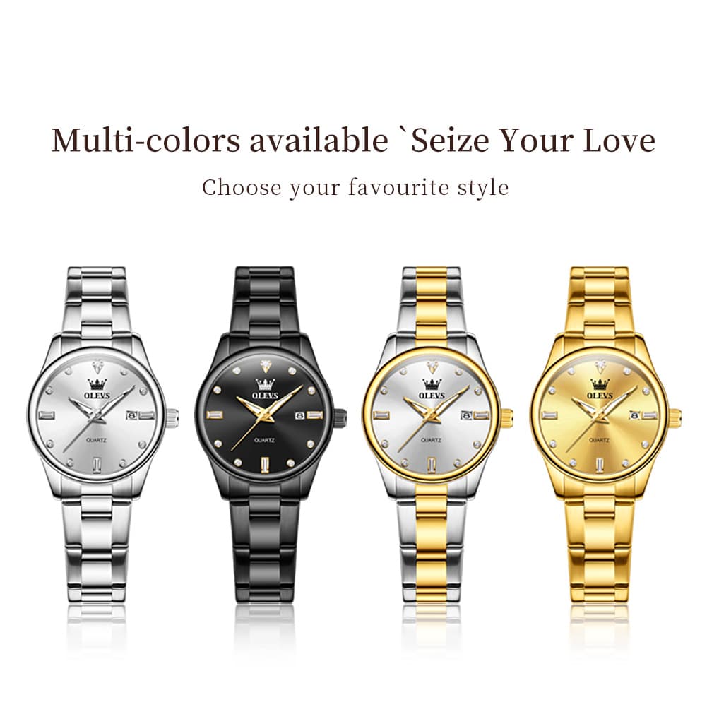 OLEVS 3621NS Minimalist Diamond Quartz Steel Watch for Women - All Gold Watch | Olevs Watch Store