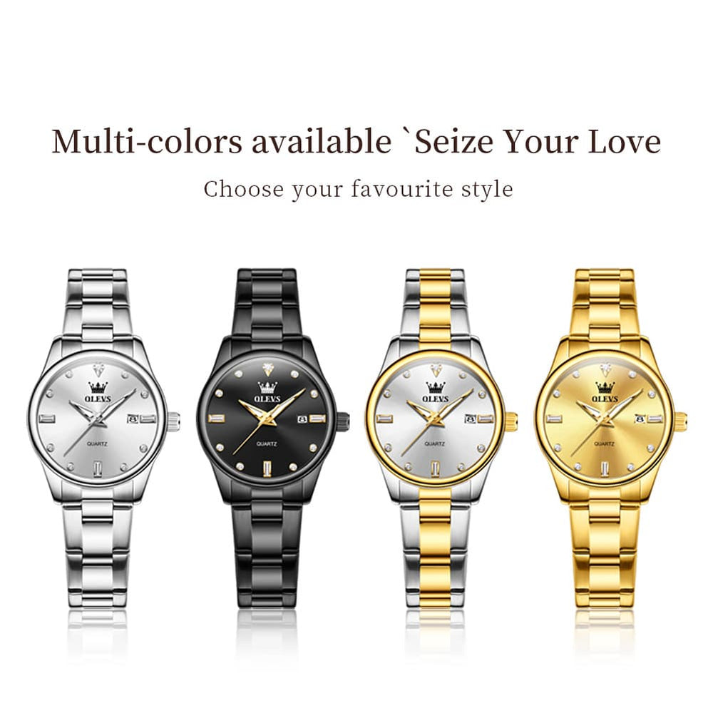 OLEVS 3621NS Minimalist Diamond Quartz Steel Watch for Women - All Gold Watch | Olevs Watch Store