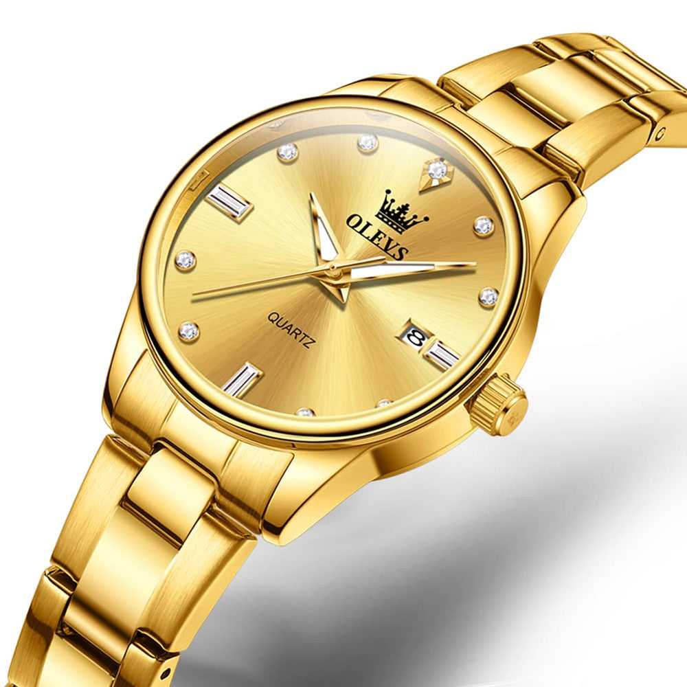 OLEVS 3621NS Minimalist Diamond Quartz Steel Watch for Women - All Gold Watch | Olevs Watch Store