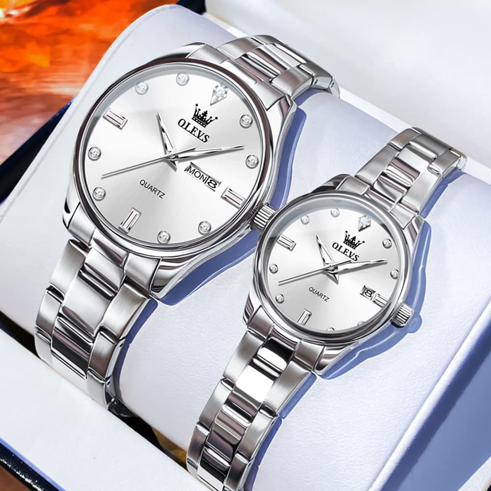 OLEVS 3621Q Minimalist Diamond Quartz Couple Watches Set - All Gold Watch | Olevs Watch Store