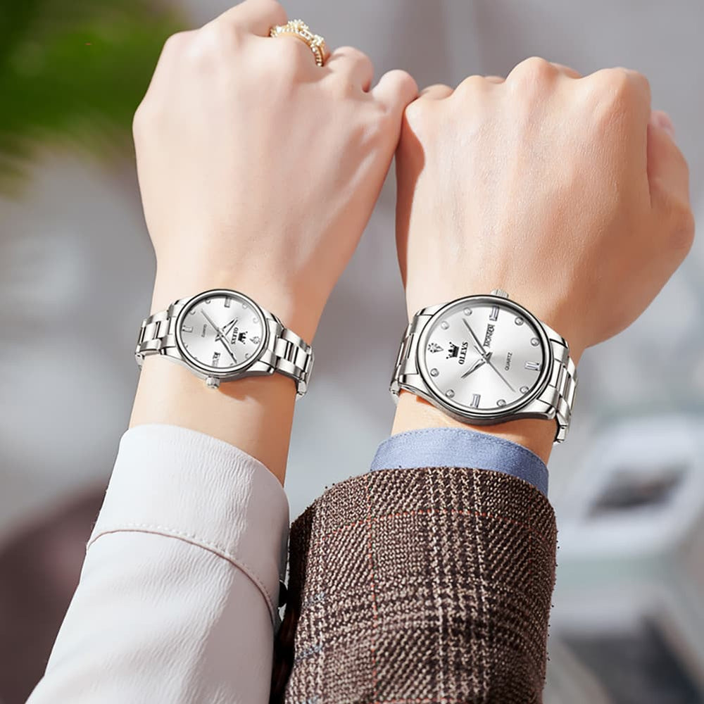 OLEVS 3621Q Minimalist Diamond Quartz Couple Watches Set - All Gold Watch | Olevs Watch Store
