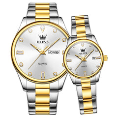 OLEVS 3621Q Minimalist Diamond Quartz Couple Watches Set - Two Tone White Watch | Olevs Watch Store