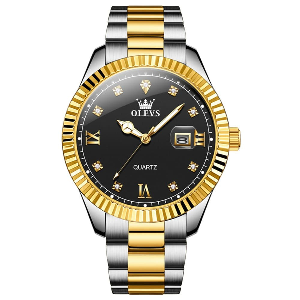 OLEVS 3623 Fluted Bezel Diamond Quartz Watch for Men - All Gold Watch | Olevs Watch Store