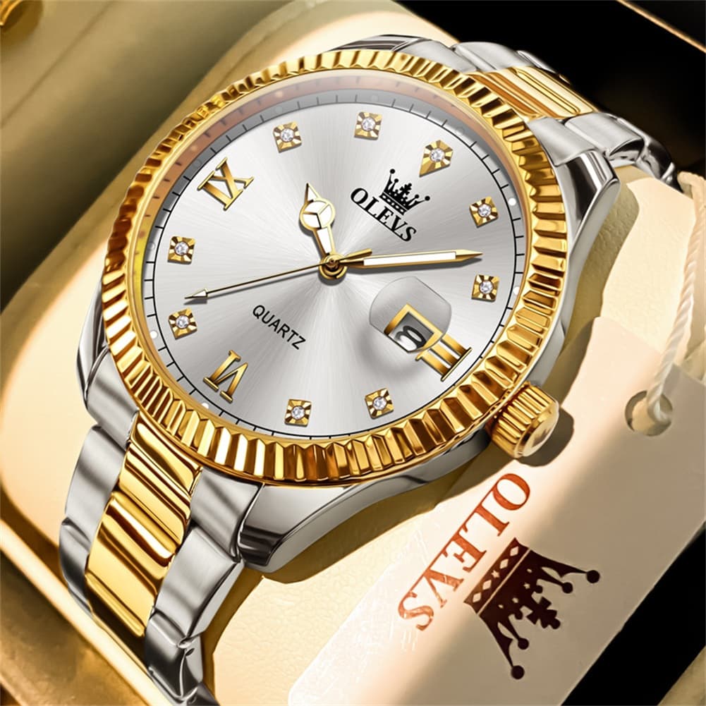 OLEVS 3623 Fluted Bezel Diamond Quartz Watch for Men - All Gold Watch | Olevs Watch Store