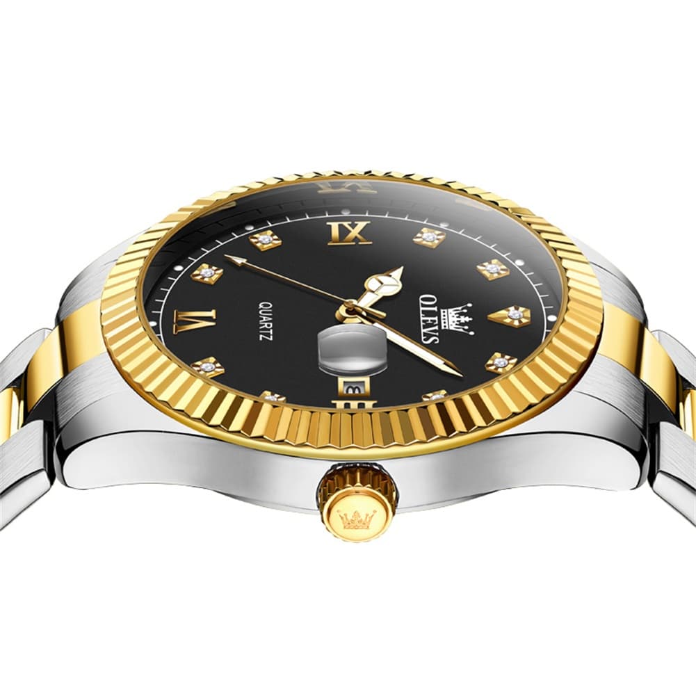 OLEVS 3623 Fluted Bezel Diamond Quartz Watch for Men - All Gold Watch | Olevs Watch Store