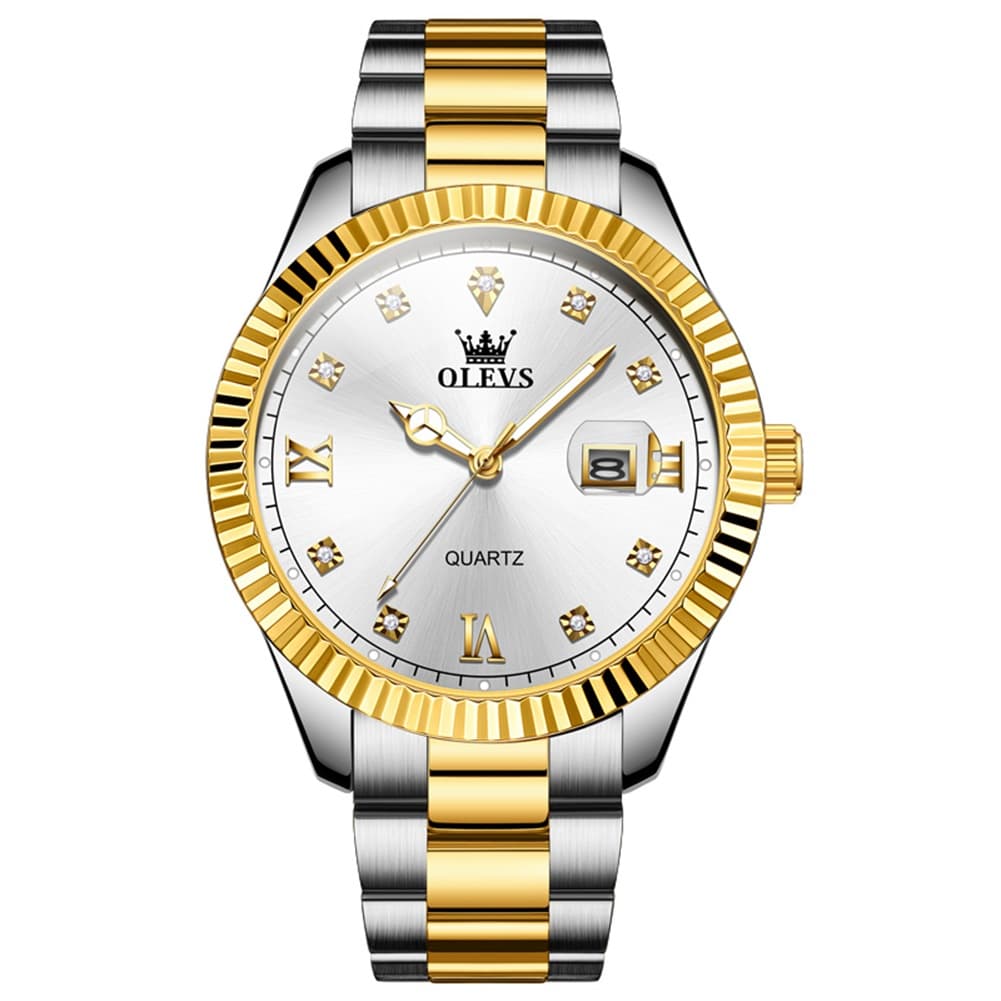 OLEVS 3623 Fluted Bezel Diamond Quartz Watch for Men - All Gold Watch | Olevs Watch Store
