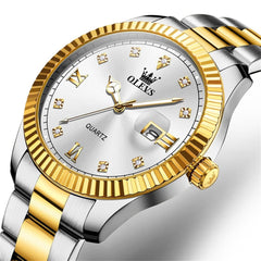 OLEVS 3623 Fluted Bezel Diamond Quartz Watch for Men - Two Tone White Watch | Olevs Watch Store