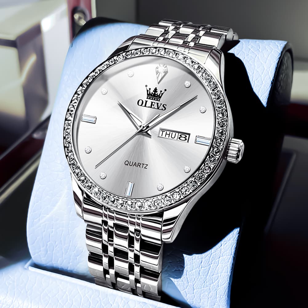 OLEVS 3625 Diamond Bezel Quartz Steel Watch for Men - All Gold Watch | Olevs Watch Store