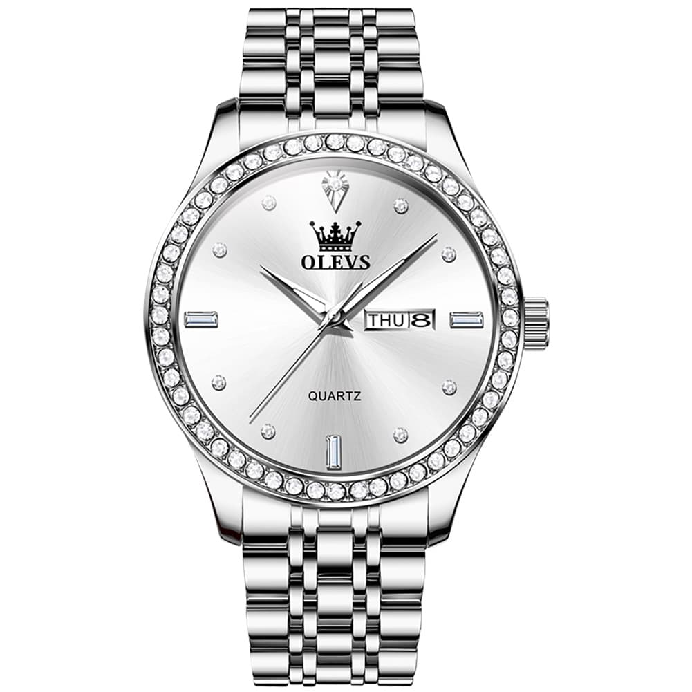OLEVS 3625 Diamond Bezel Quartz Steel Watch for Men - All Gold Watch | Olevs Watch Store