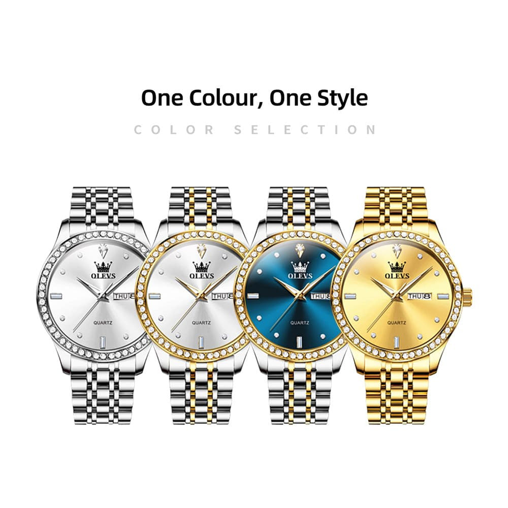OLEVS 3625 Diamond Bezel Quartz Steel Watch for Men - All Gold Watch | Olevs Watch Store