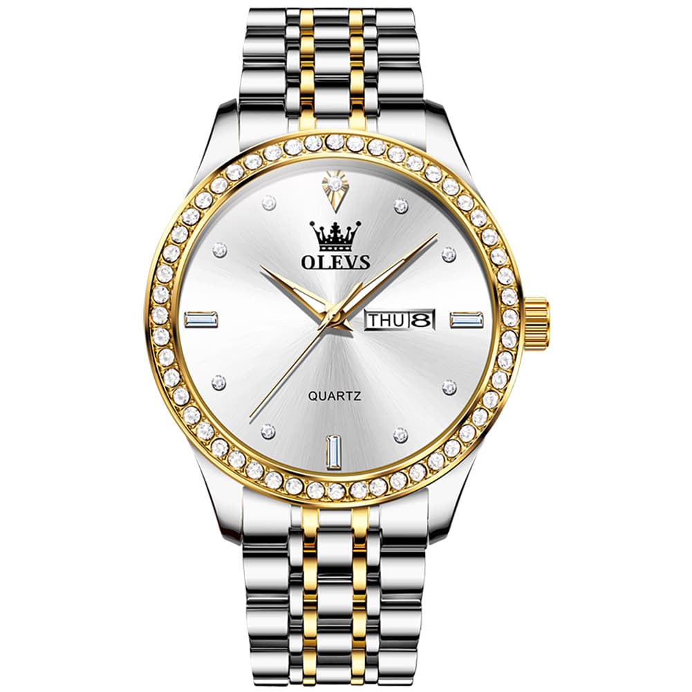 OLEVS 3625 Diamond Bezel Quartz Steel Watch for Men - All Gold Watch | Olevs Watch Store