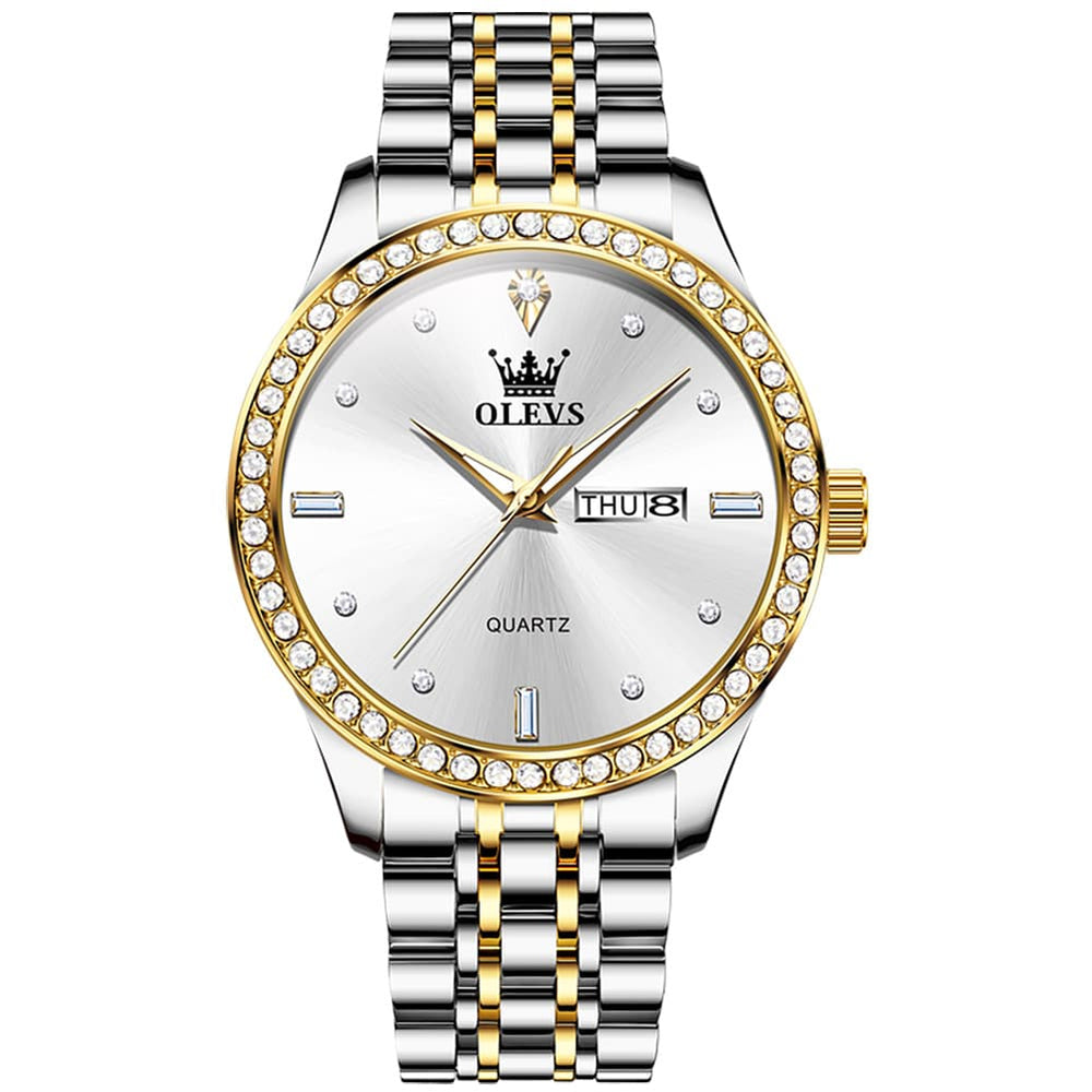 OLEVS 3625 Diamond Bezel Quartz Steel Watch for Men - All Gold Watch | Olevs Watch Store