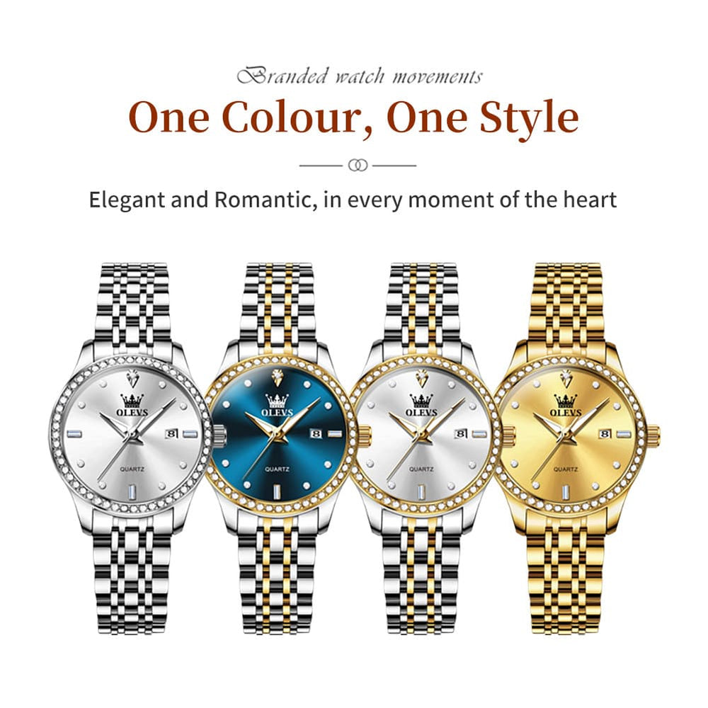 OLEVS 3625 Diamond Bezel Quartz Steel Watch for Women - All Gold Watch | Olevs Watch Store