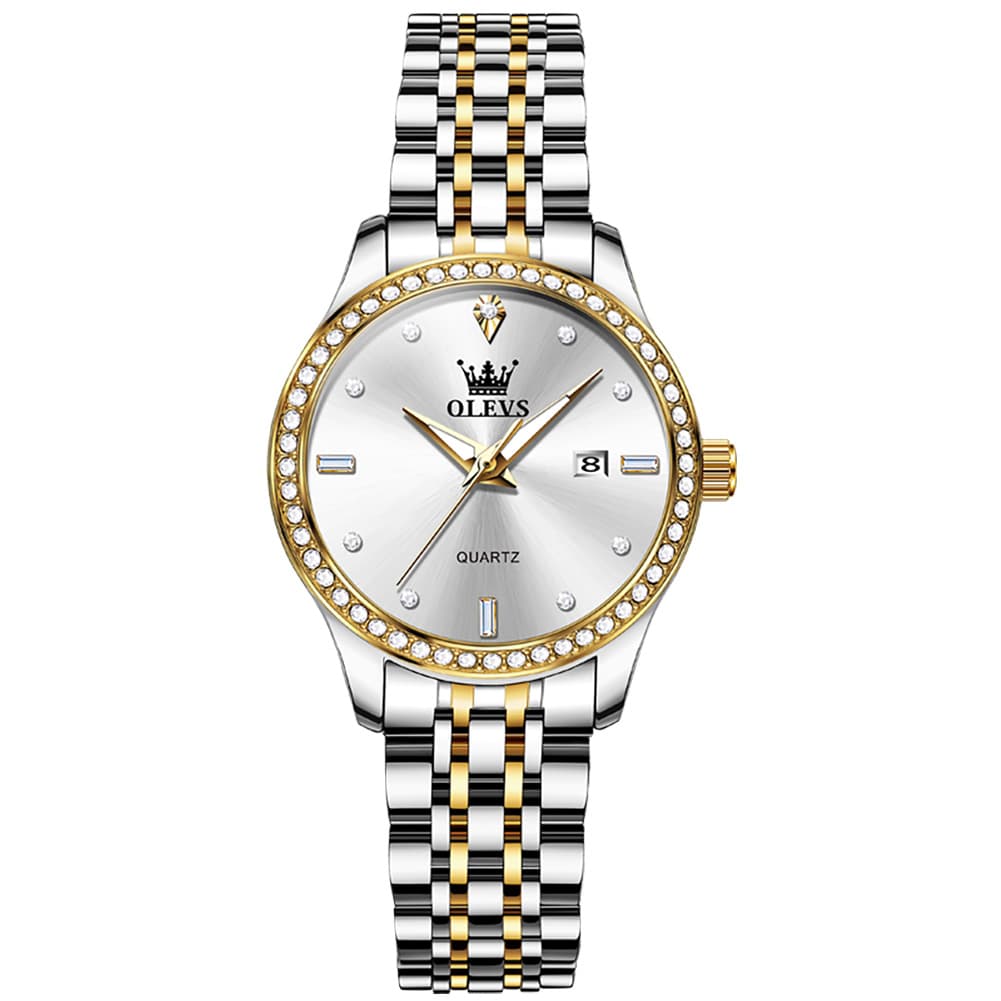 OLEVS 3625 Diamond Bezel Quartz Steel Watch for Women - All Gold Watch | Olevs Watch Store