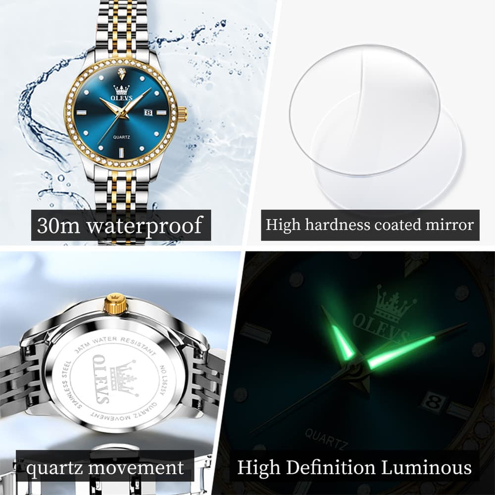 OLEVS 3625 Diamond Bezel Quartz Steel Watch for Women - All Gold Watch | Olevs Watch Store