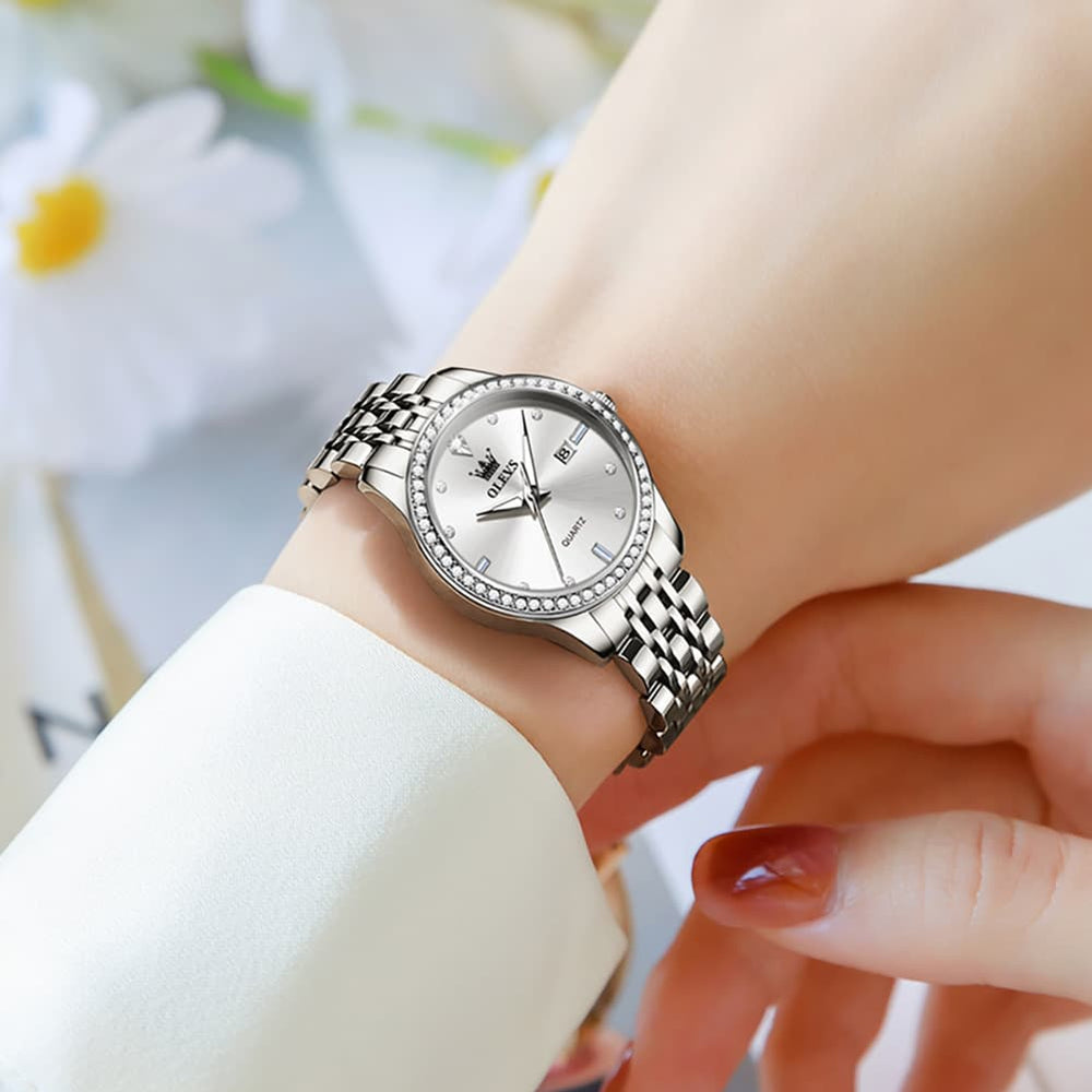 OLEVS 3625 Diamond Bezel Quartz Steel Watch for Women - All Gold Watch | Olevs Watch Store
