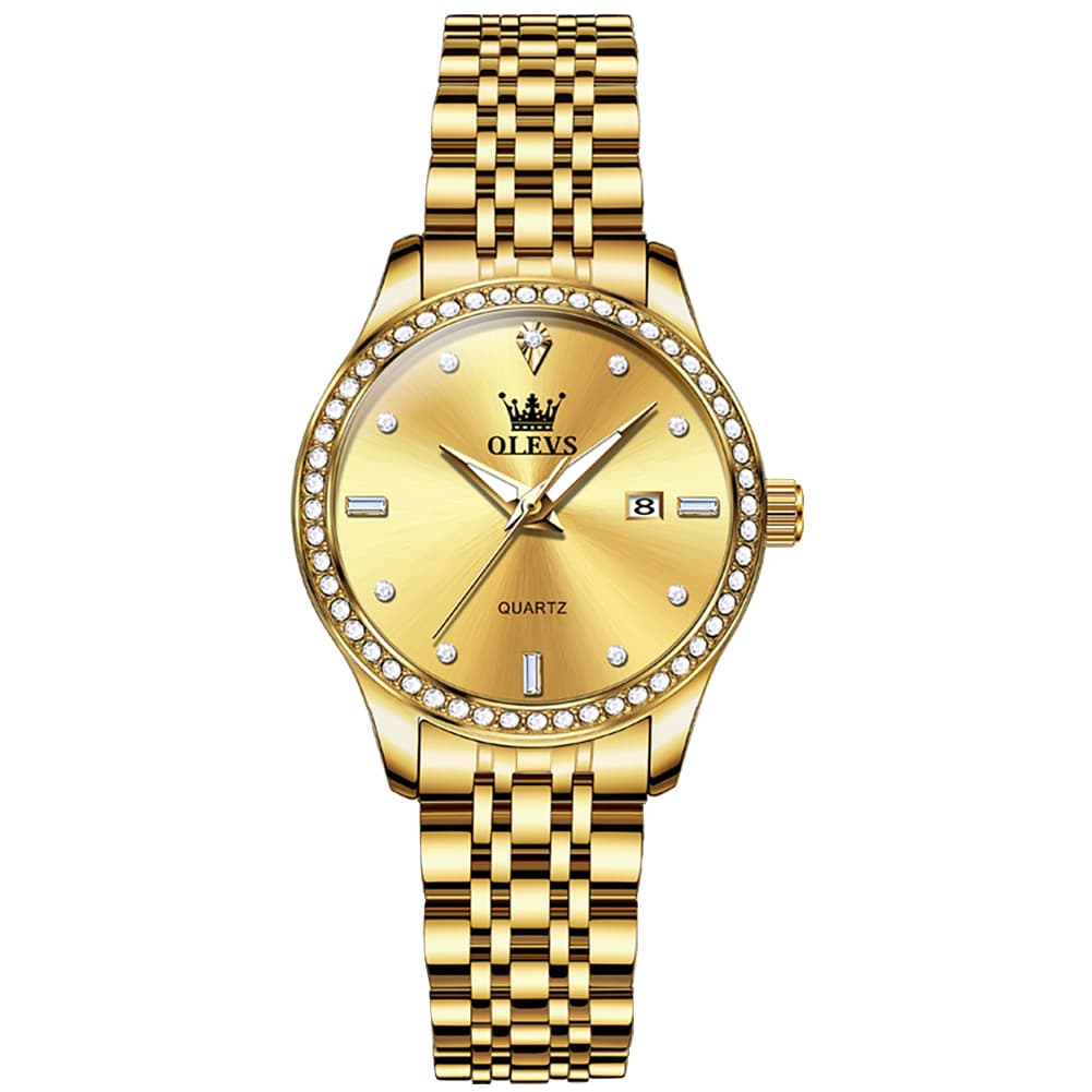 OLEVS 3625 Diamond Bezel Quartz Steel Watch for Women - All Gold Watch | Olevs Watch Store