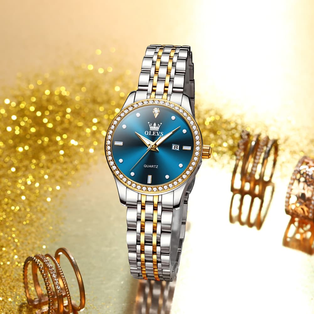 OLEVS 3625 Diamond Bezel Quartz Steel Watch for Women - All Gold Watch | Olevs Watch Store