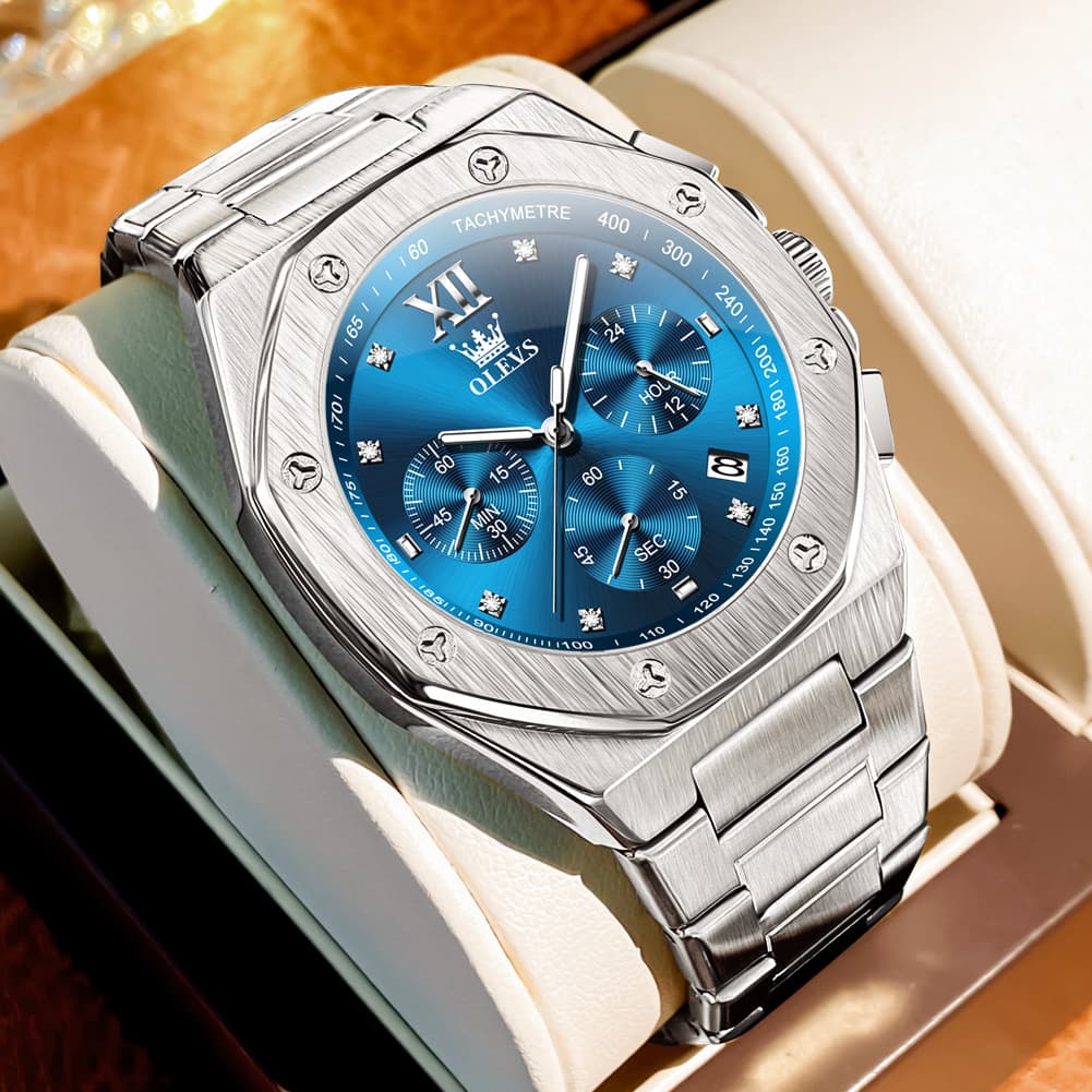 OLEVS 3626 Octagonal Chronograph Quartz Steel Watch for Men - All Gold Watch | Olevs Watch Store