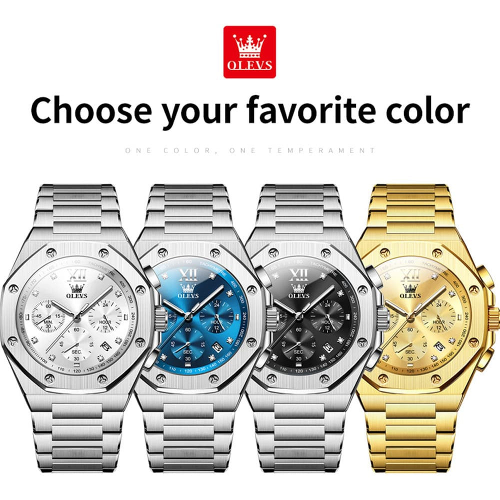 OLEVS 3626 Octagonal Chronograph Quartz Steel Watch for Men - All Gold Watch | Olevs Watch Store
