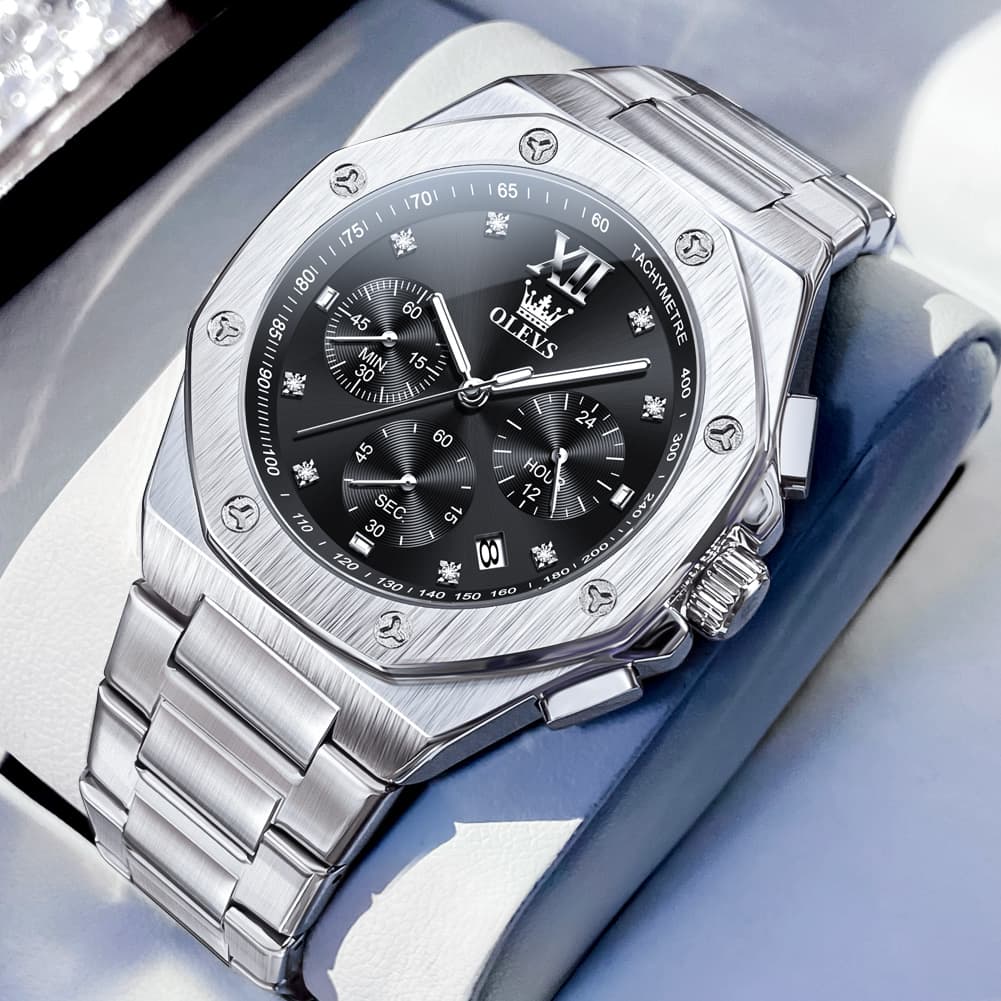 OLEVS 3626 Octagonal Chronograph Quartz Steel Watch for Men - All Gold Watch | Olevs Watch Store