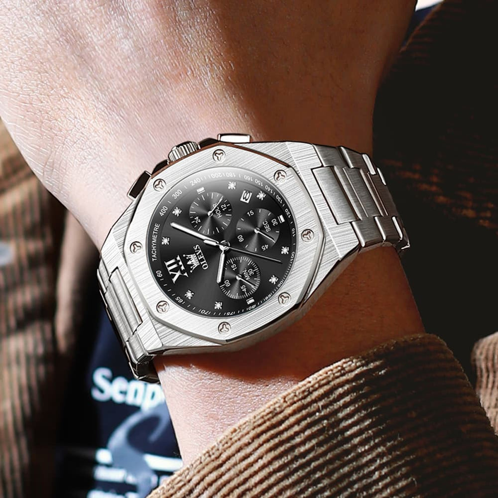 OLEVS 3626 Octagonal Chronograph Quartz Steel Watch for Men - All Gold Watch | Olevs Watch Store
