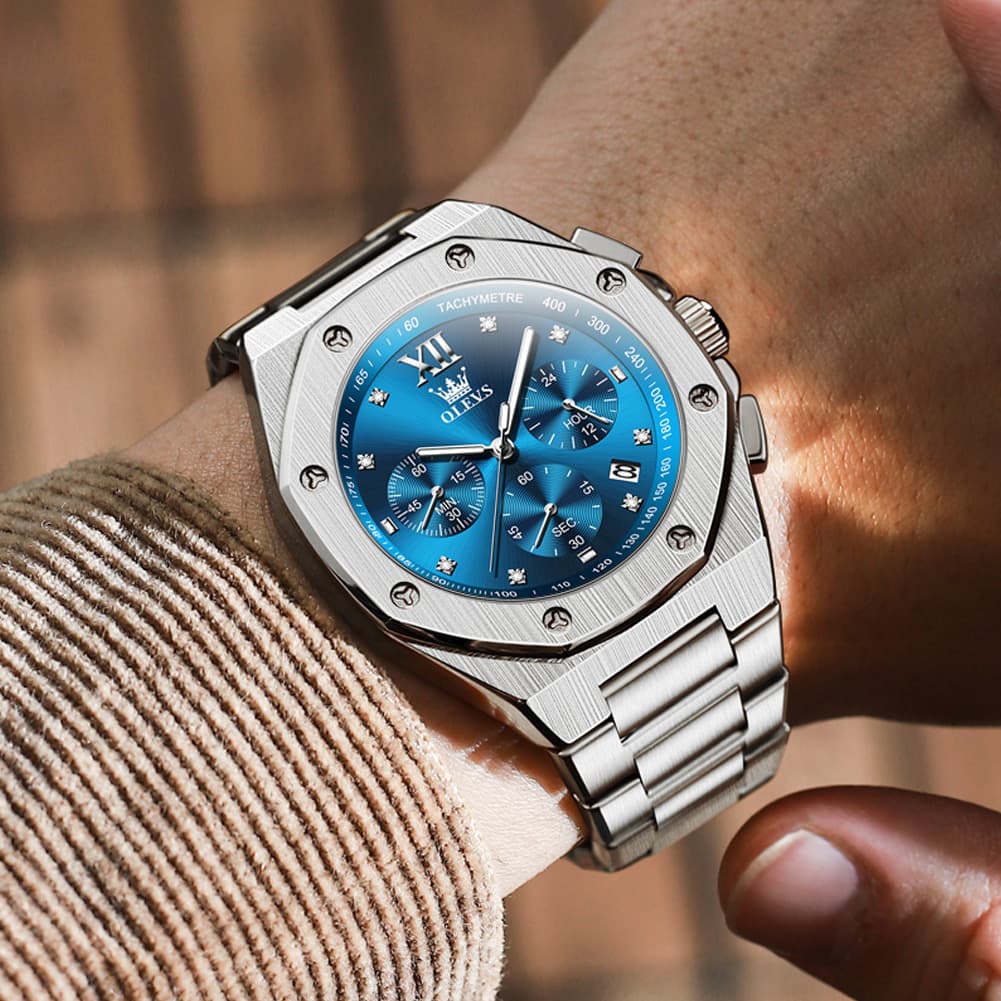 OLEVS 3626 Octagonal Chronograph Quartz Steel Watch for Men - All Gold Watch | Olevs Watch Store