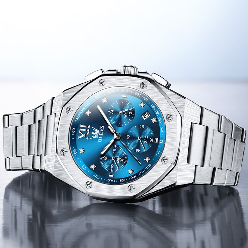 OLEVS 3626 Octagonal Chronograph Quartz Steel Watch for Men - All Gold Watch | Olevs Watch Store
