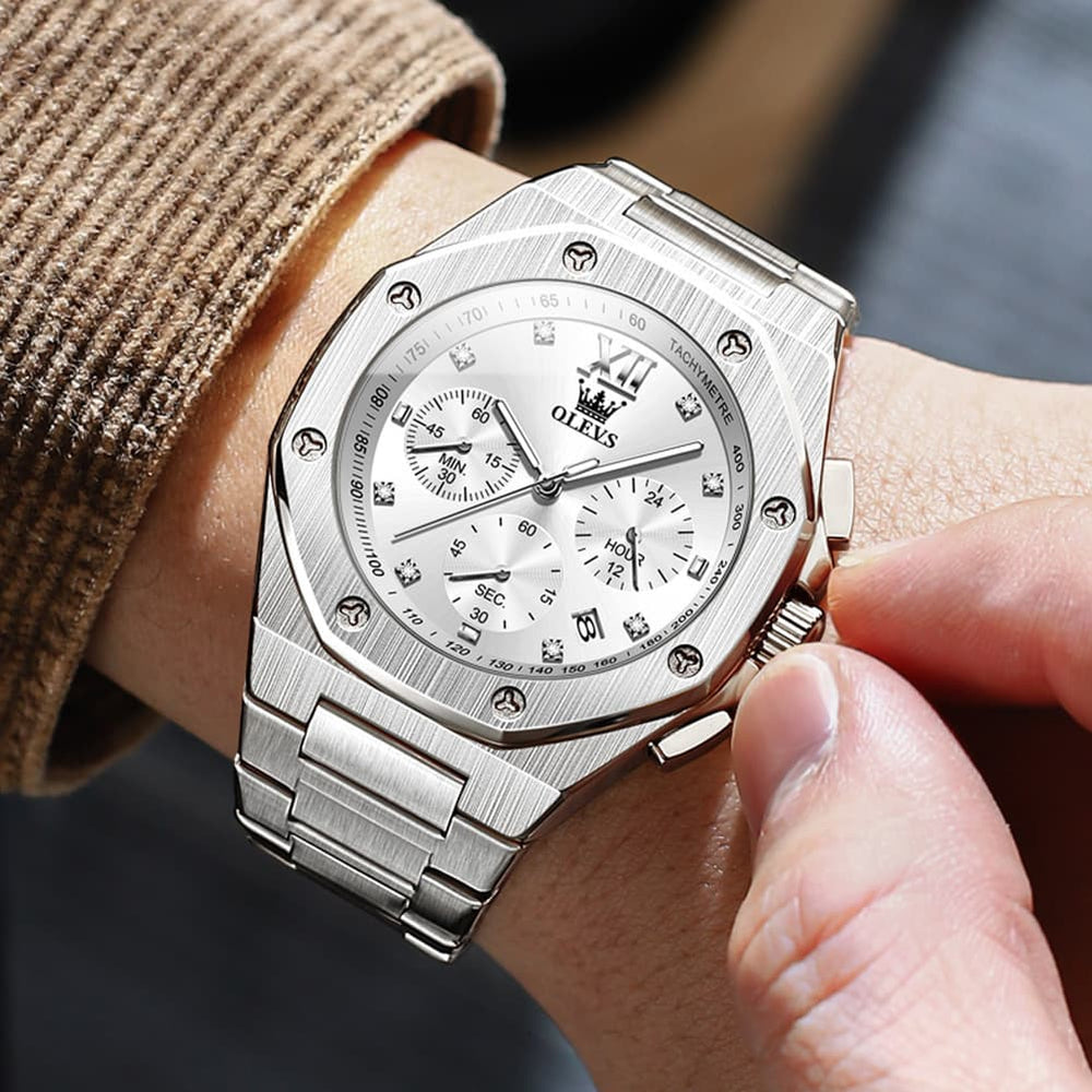 OLEVS 3626 Octagonal Chronograph Quartz Steel Watch for Men - All Gold Watch | Olevs Watch Store
