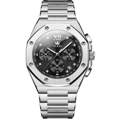 OLEVS 3626 Octagonal Chronograph Quartz Steel Watch for Men - Silver Black Watch | Olevs Watch Store
