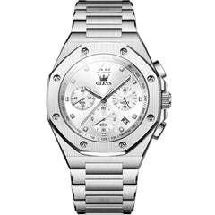 OLEVS 3626 Octagonal Chronograph Quartz Steel Watch for Men - Silver White Watch | Olevs Watch Store